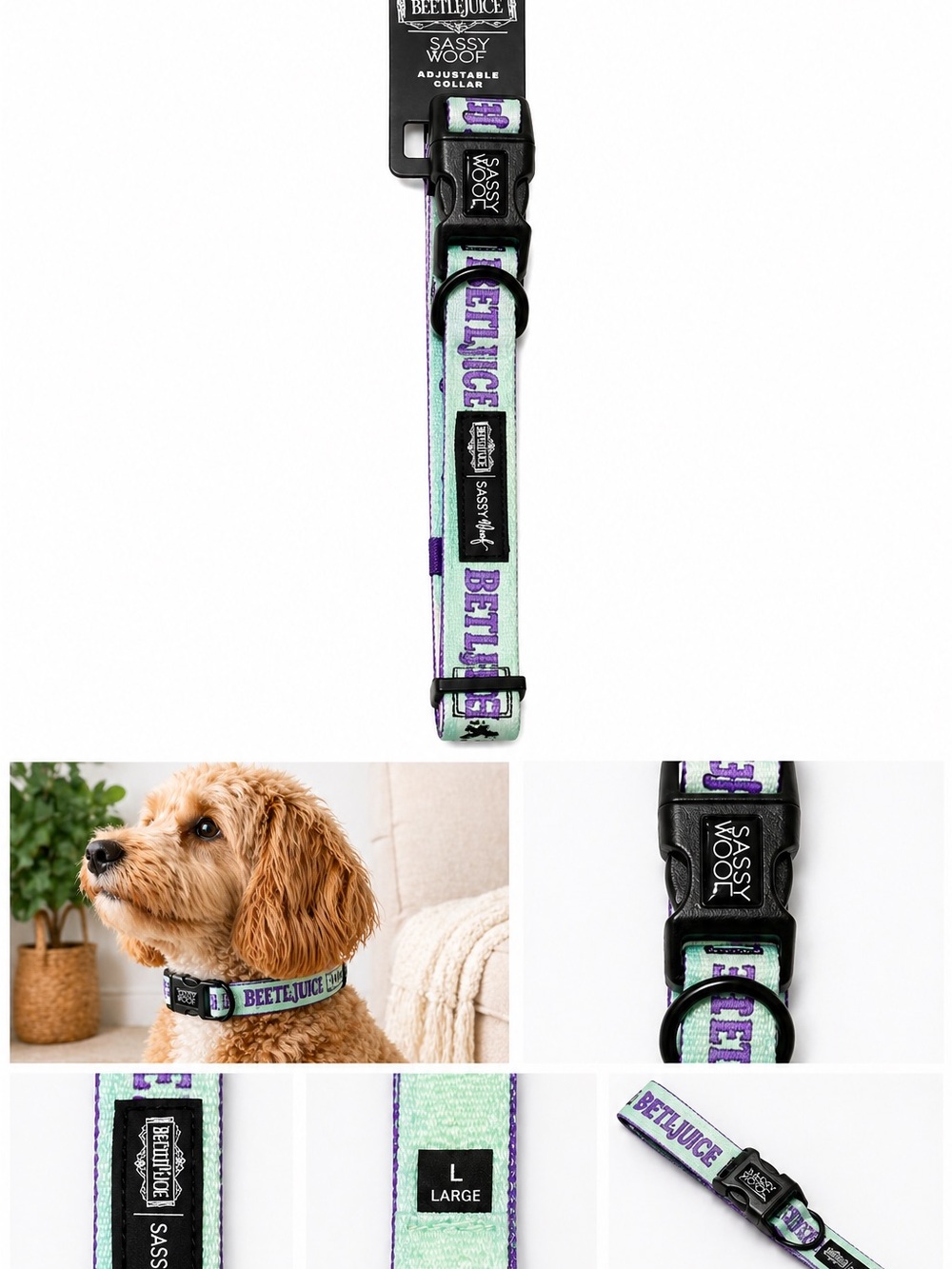 Brand new Sassy Woof Beetlejuice adjustable dog collar in size Large - Picture 2 of 5